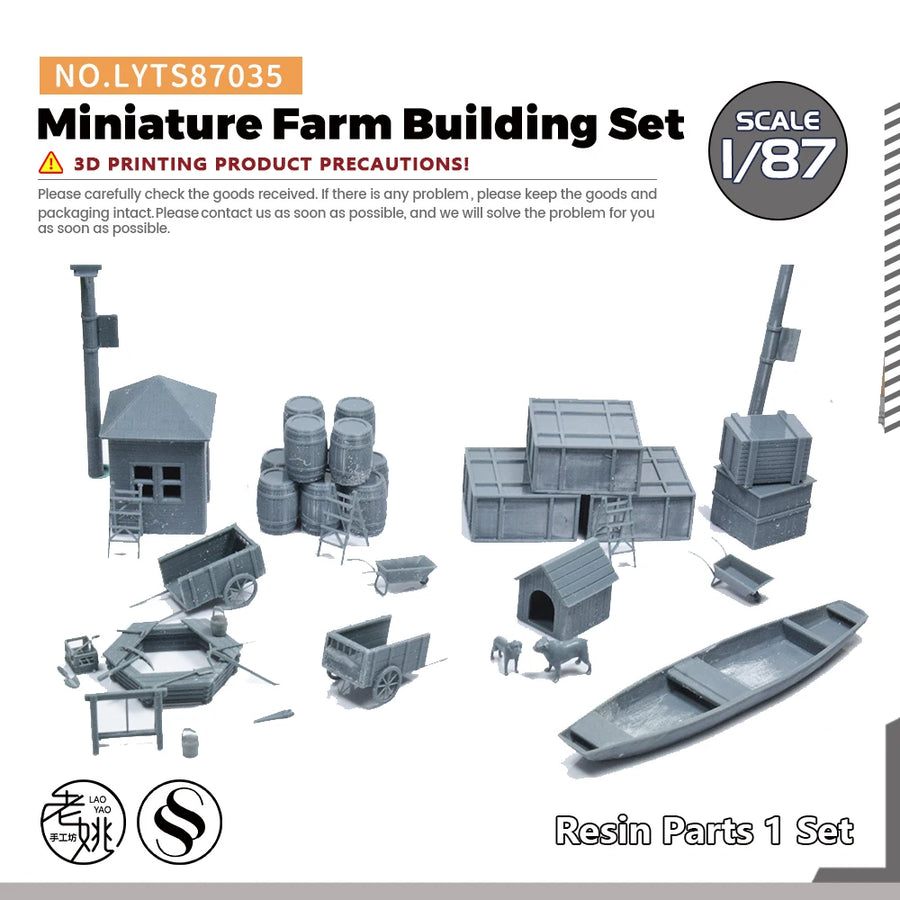 Miniature Farm Building Set 1/87 Scale Resin Diorama Kit - 1/87 resin model view 2