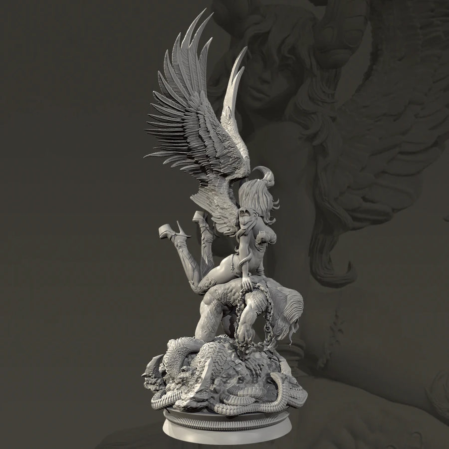 Winged Fantasy Maiden with Dragon - 80mm Resin Figure Kit - 80mm resin model view 5