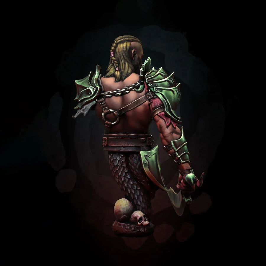 Fantasy Barbarian Warrior with Scimitar & Horned Helmet 1/9 Resin Bust Kit - resin model view 3