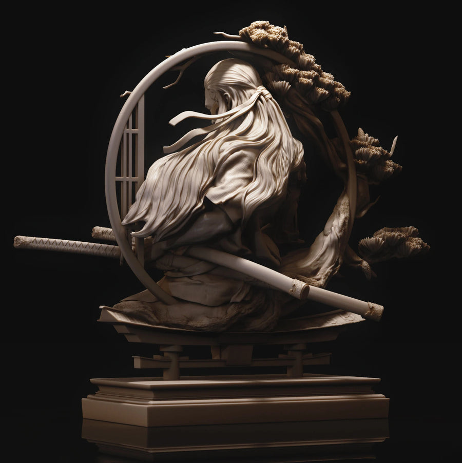 White-Haired Samurai Warrior 1/11 Resin Bust with Katana - 1/11 resin model view 5