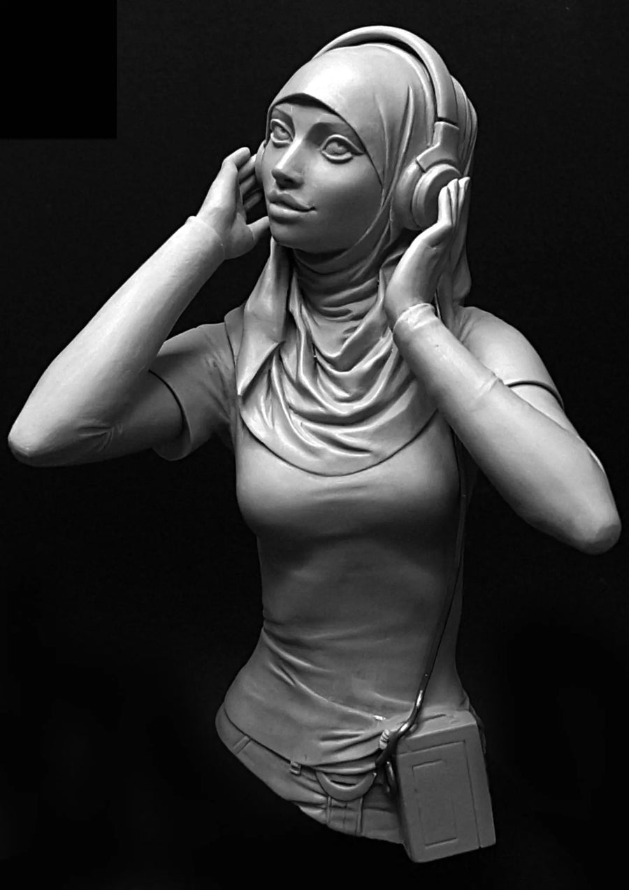 Hijab Girl with Headphones 108mm Resin Bust - 108mm resin model view 2