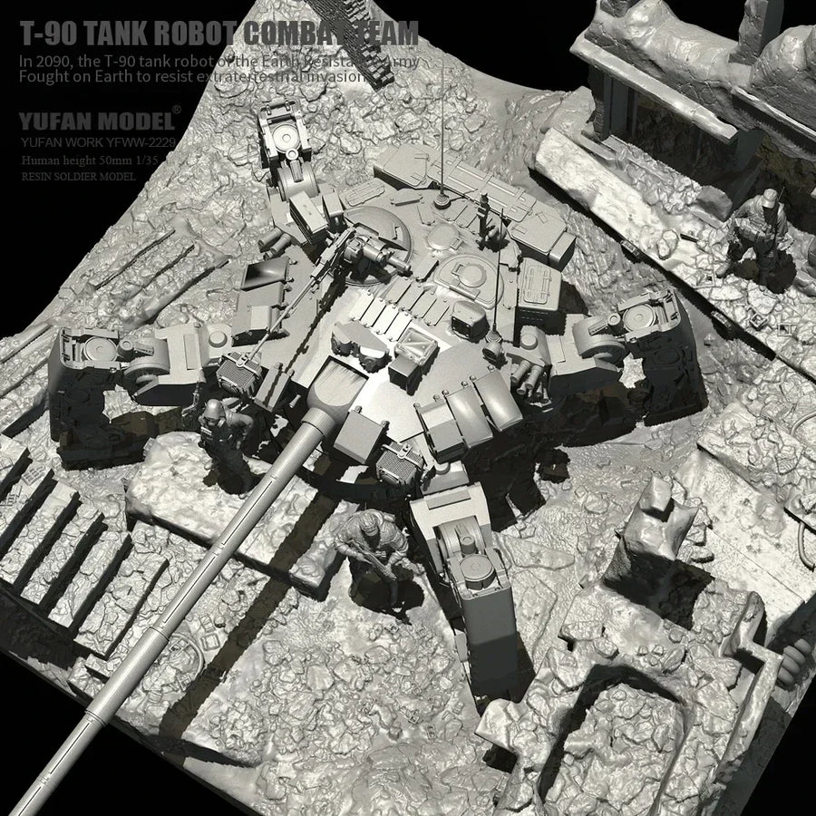 Modern T-90 Tank with Soldiers Fortified Position 1/35 Resin Diorama Kit - resin model view 5