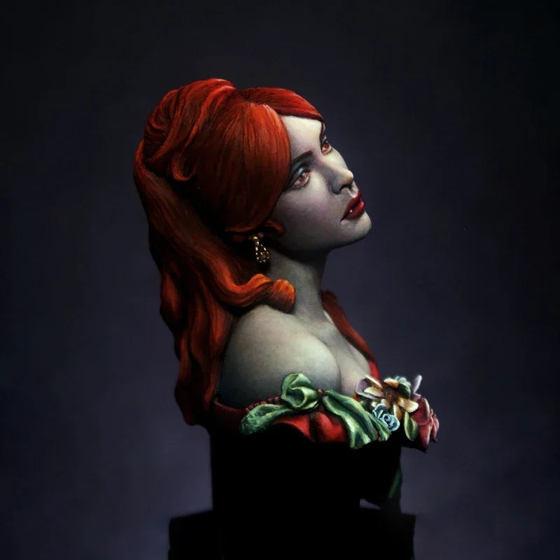 Red-Haired Fantasy Maiden with Floral Collar 1/12 Resin Bust - 1/12 resin model view 3