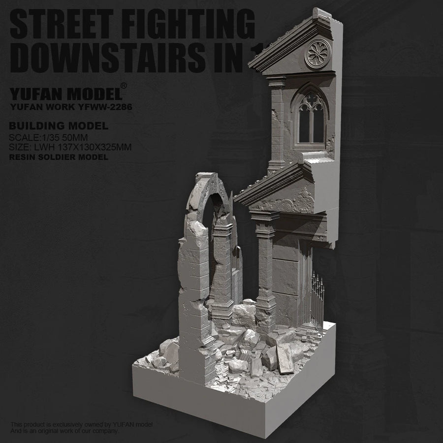 Street Fighting Downstairs Clock Tower 1/35 Resin Diorama Kit - 1/35 resin model view 4
