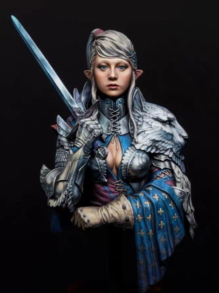 Fantasy Female Elf Warrior with Wing Pauldrons 1/10 Resin Bust Kit - resin model view 3