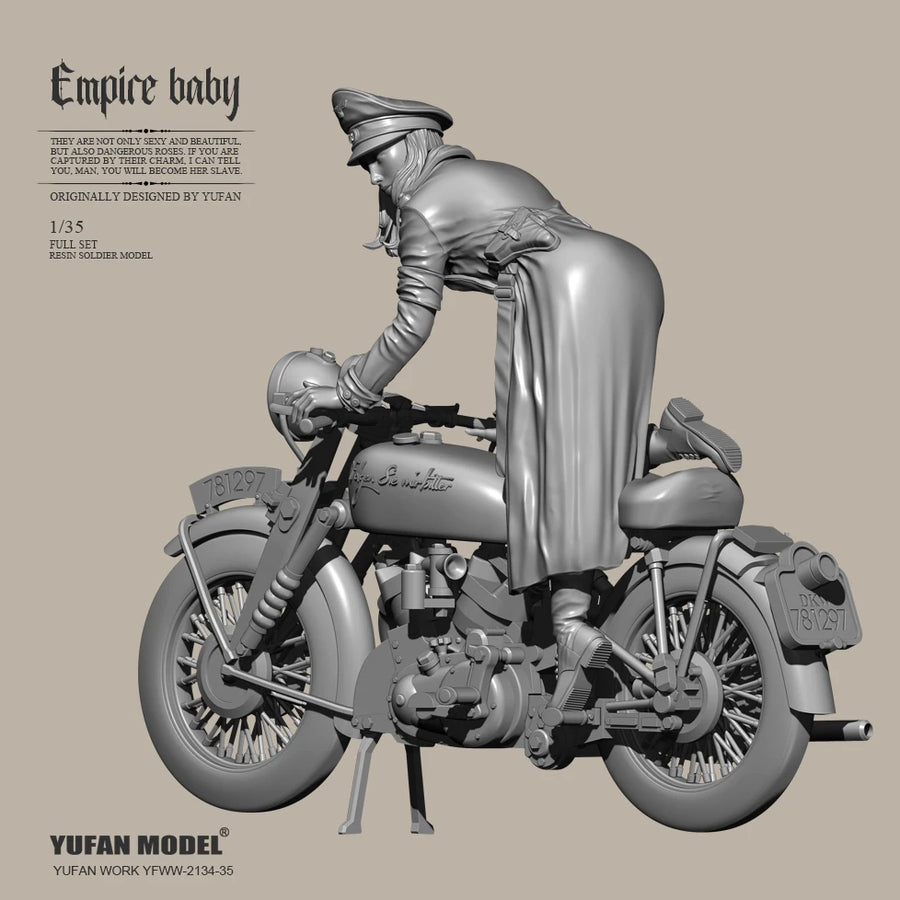 WWII German Luftwaffe Female Dispatch Rider on Motorcycle 1/35 Resin Figure Kit - resin model view 4