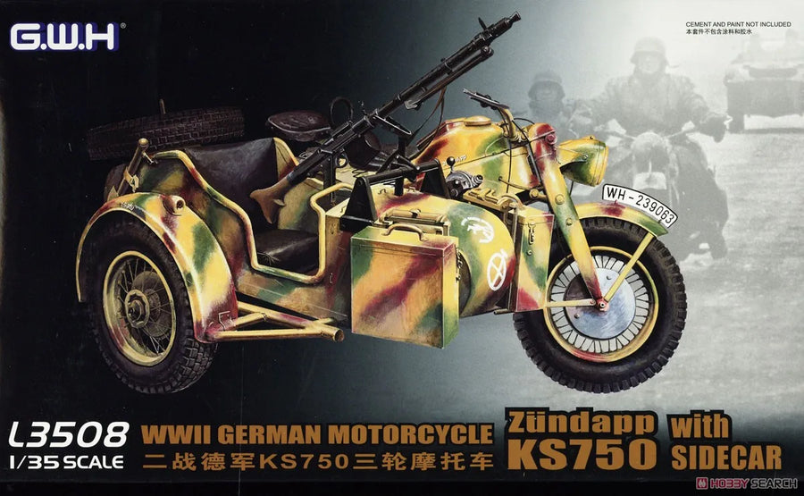 WWII German Zündapp KS750 Motorcycle with Sidecar 1/35 Resin Kit - 1/35 resin model view 3