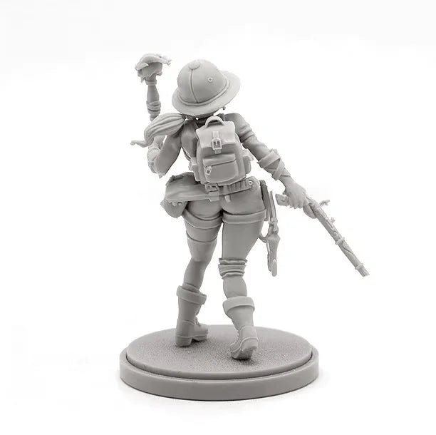 Steampunk Female Adventurer with Mechanical Staff 38mm Resin Figure Kit - resin model view 2
