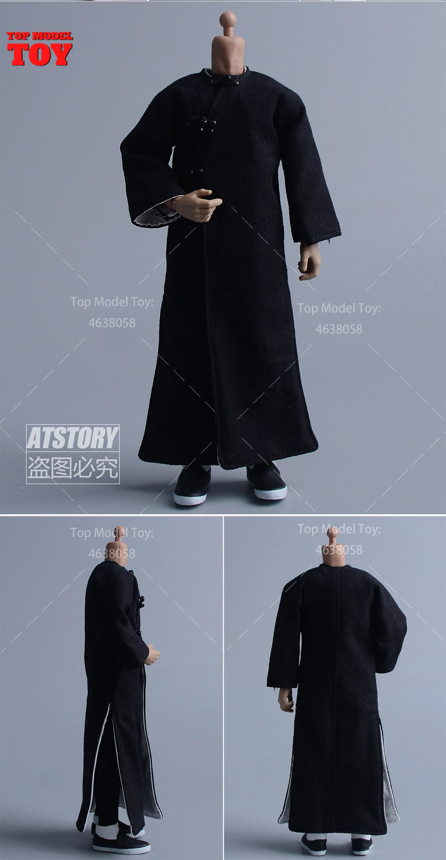 Chinese Martial Arts Long Robe Clothing Set of 3 for 1/12 Scale Action Figures - resin model view 3