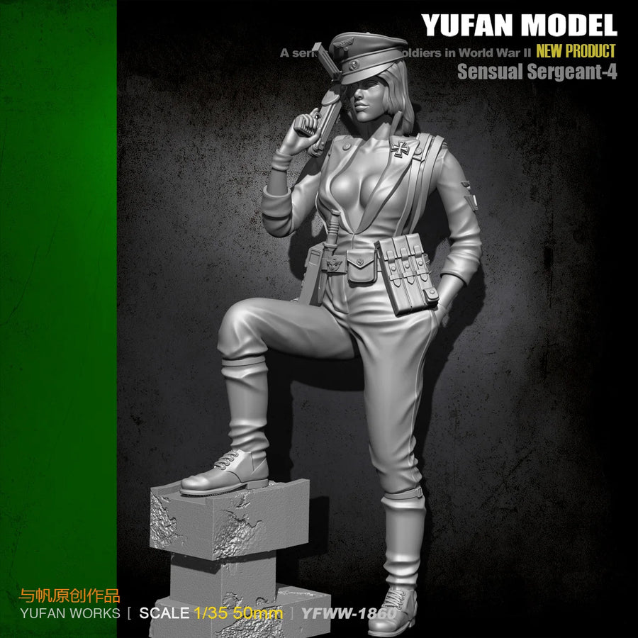 WWII Female Soldiers with Submachine Gun and Pistol 1/35 Resin Figure Kit (2 Poses) - resin model view 4