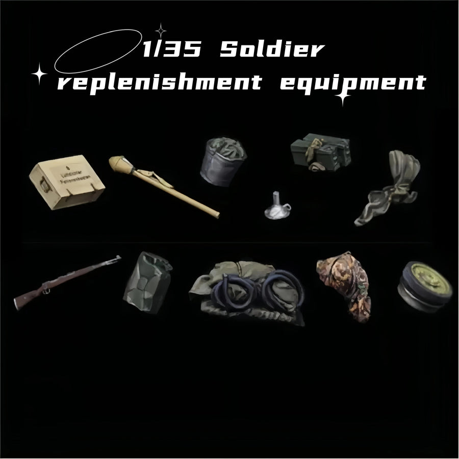 WWII Soldier Field Equipment Set with Rifle Gas Mask Backpack 1/35 Resin Accessory Kit - unpainted resin model kit
