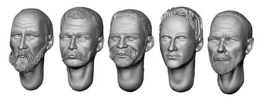 Historical Male Head Variants with Facial Features Resin Bust Kit 1/35 Scale - 1/35 resin model view 3