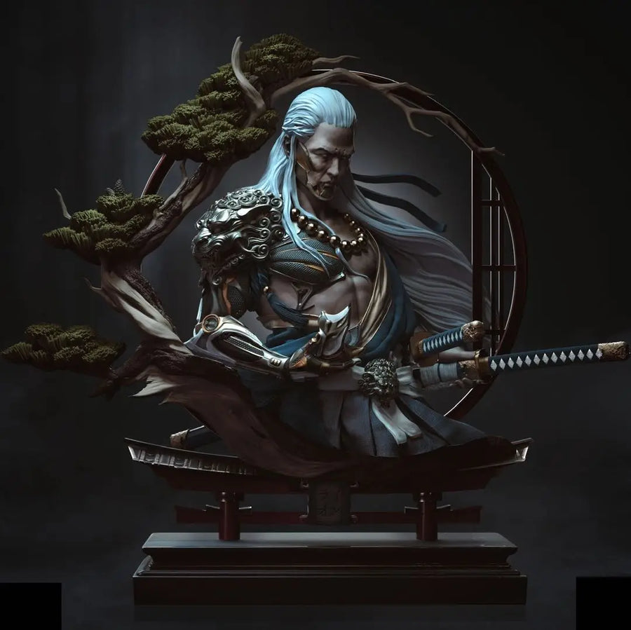 Fantasy Asian Warrior with Katana and Bonsai 1/11 Resin Bust Kit - resin model view 2