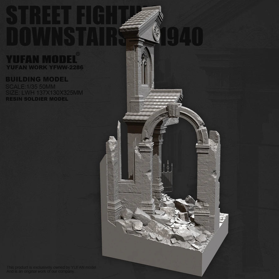 Street Fighting Downstairs Clock Tower 1/35 Resin Diorama Kit - 1/35 resin model view 3