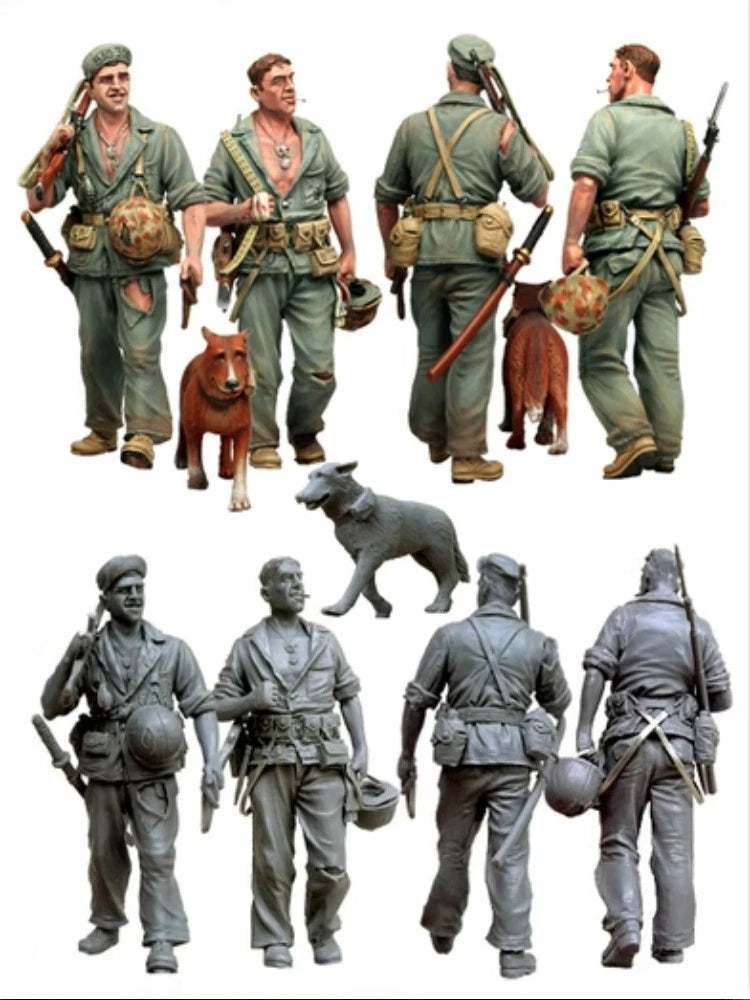 WWII Soviet Soldiers with Dogs Resin Figure Kit 1/35 Scale - 1/35 resin model view 2