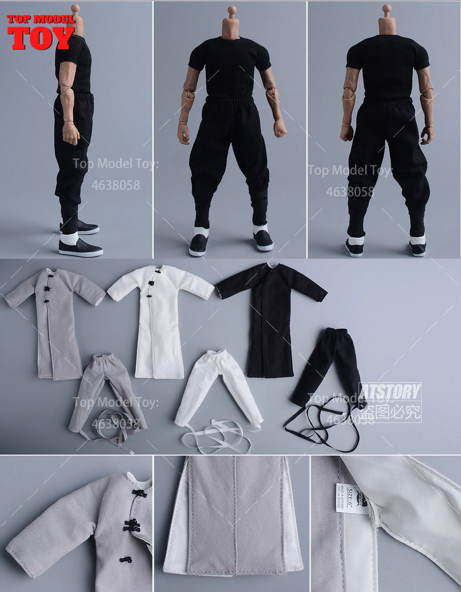 Chinese Martial Arts Long Robe Clothing Set of 3 for 1/12 Scale Action Figures - resin model view 2