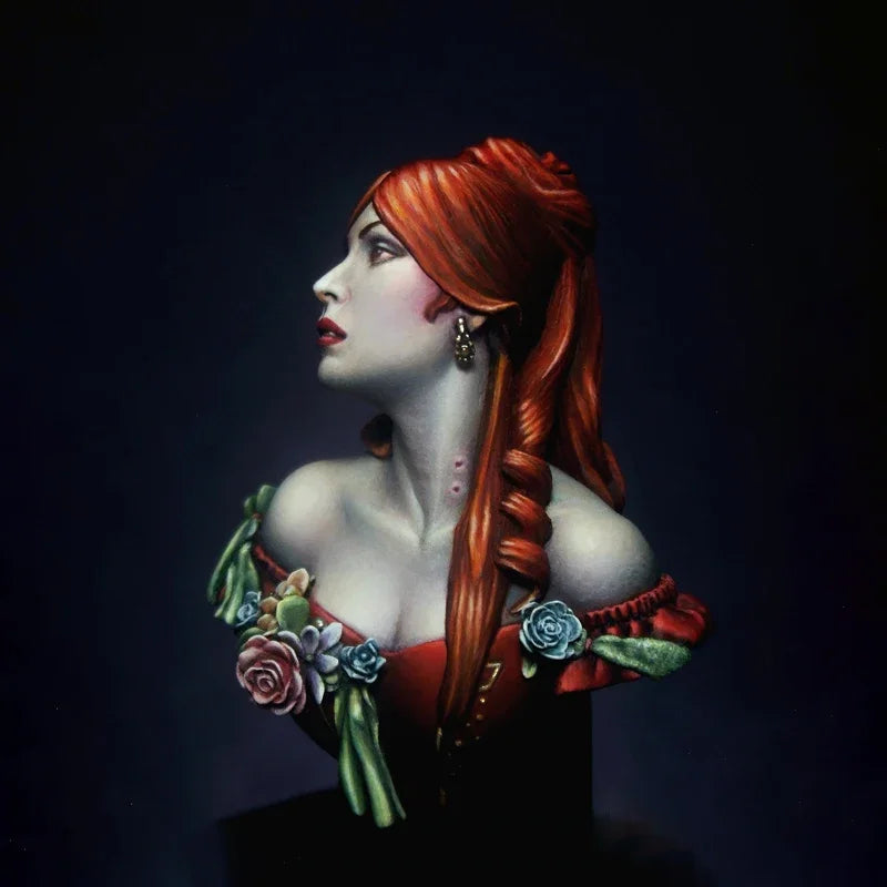 Red-Haired Fantasy Maiden with Floral Collar 1/12 Resin Bust - 1/12 resin model view 4
