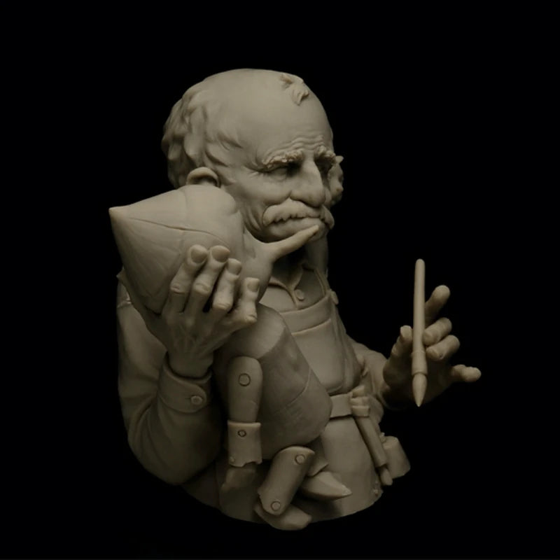 Fantasy Gnome Woodcarver with Cat Companion 1/12 Resin Bust Kit - resin model view 2