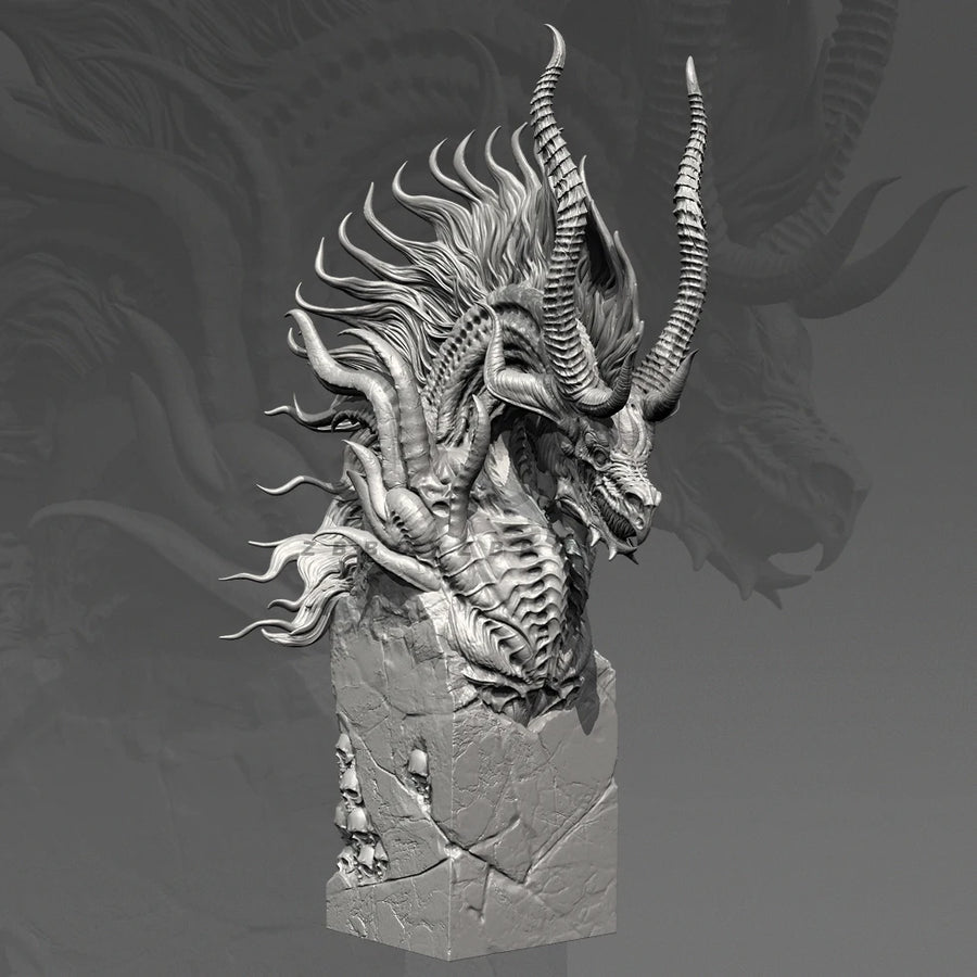 Dragon Head Bust with Horns - 80mm Resin Figure Kit - 80mm resin model view 6