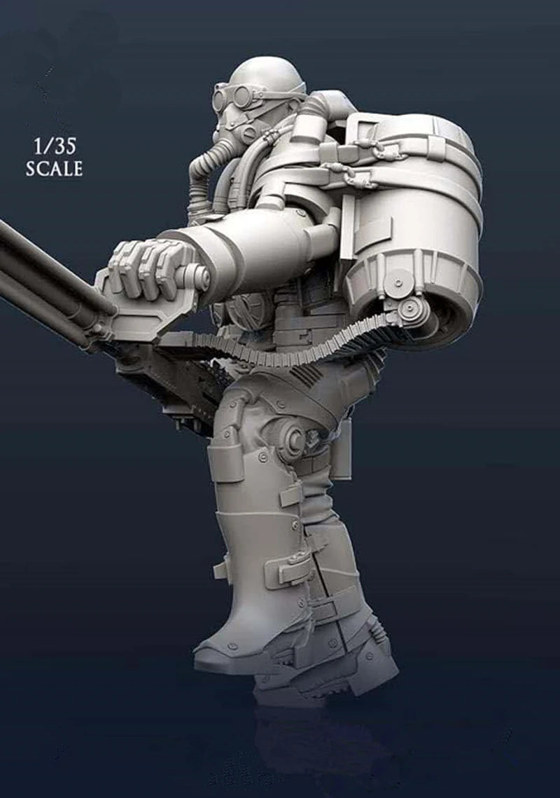 Post-Apocalyptic Heavy Armored Soldier with Minigun 1/35 Resin Figure Kit - resin model view 2