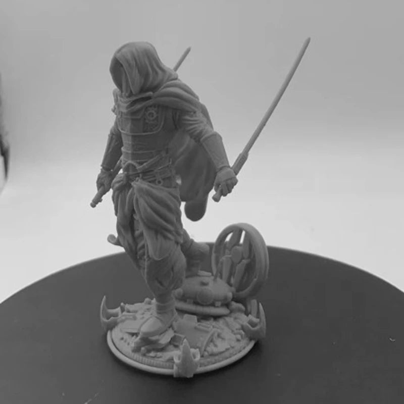 Cyberpunk Hooded Warrior with Neon Tech Armor and Cape 1/24 Resin Figure Kit - resin model view 3