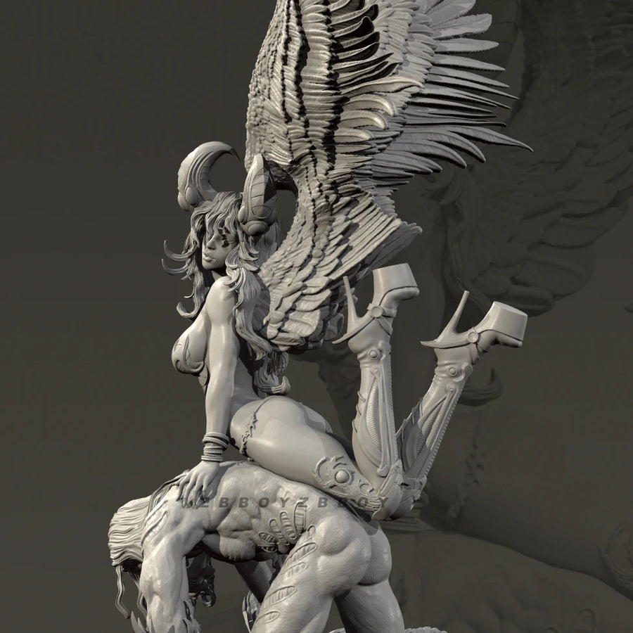Winged Fantasy Maiden with Dragon - 80mm Resin Figure Kit - 80mm resin model view 2