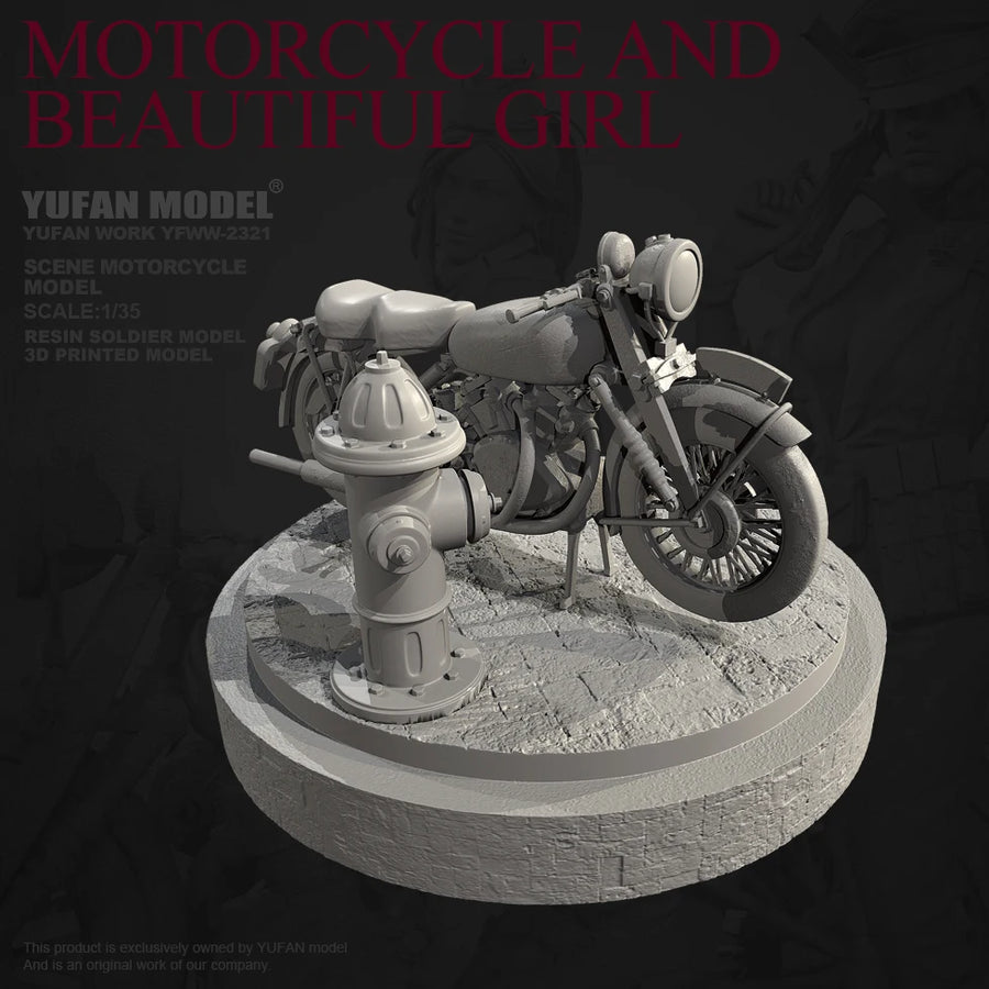 Vintage Motorcycle with Girl 1/35 Resin Diorama Model Kit - 1/35 resin model view 6