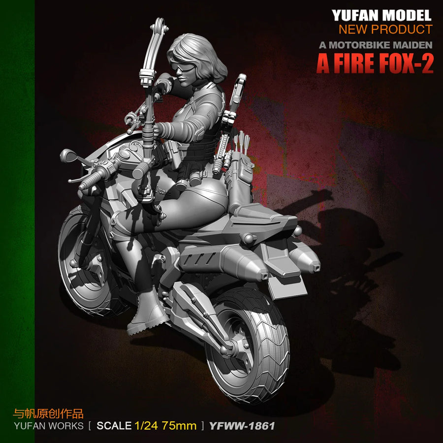 Cyberpunk Archer Fox-2 Motorcycle Girl 1/24 Resin Figure Kit - 1/24 resin model view 3