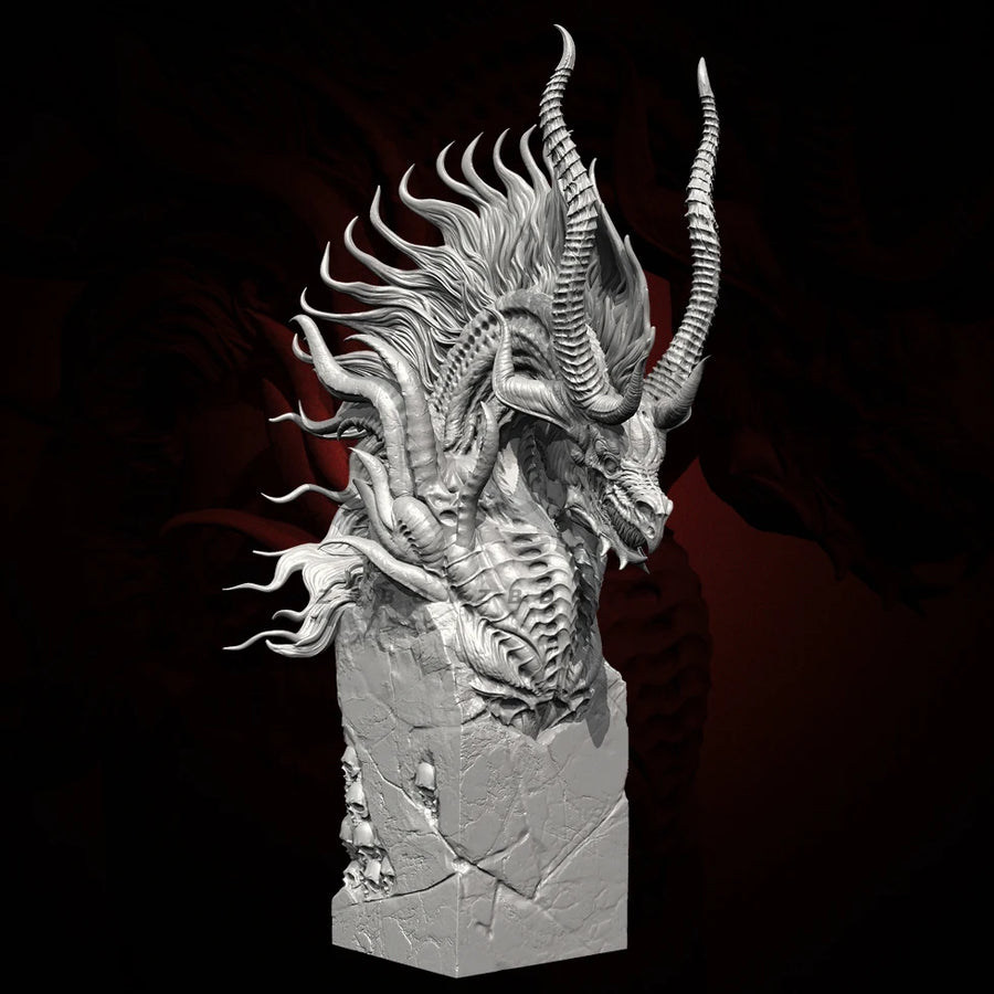 Dragon Head Bust with Horns - 80mm Resin Figure Kit - 80mm resin model view 4