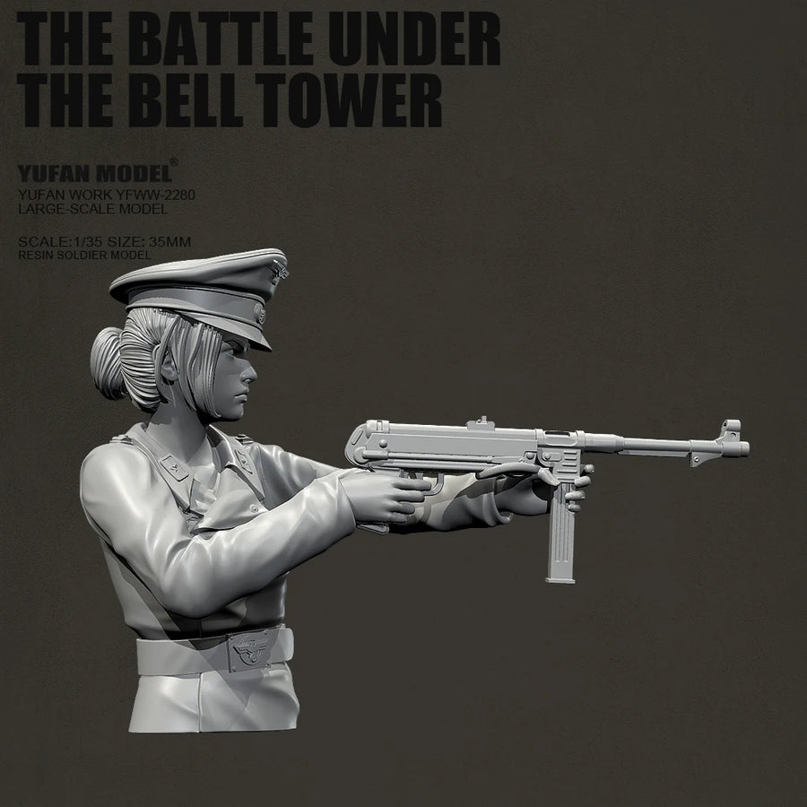 WWII German Luftwaffe Female Pilot with MP40 1/35 Resin Bust Kit - resin model view 3