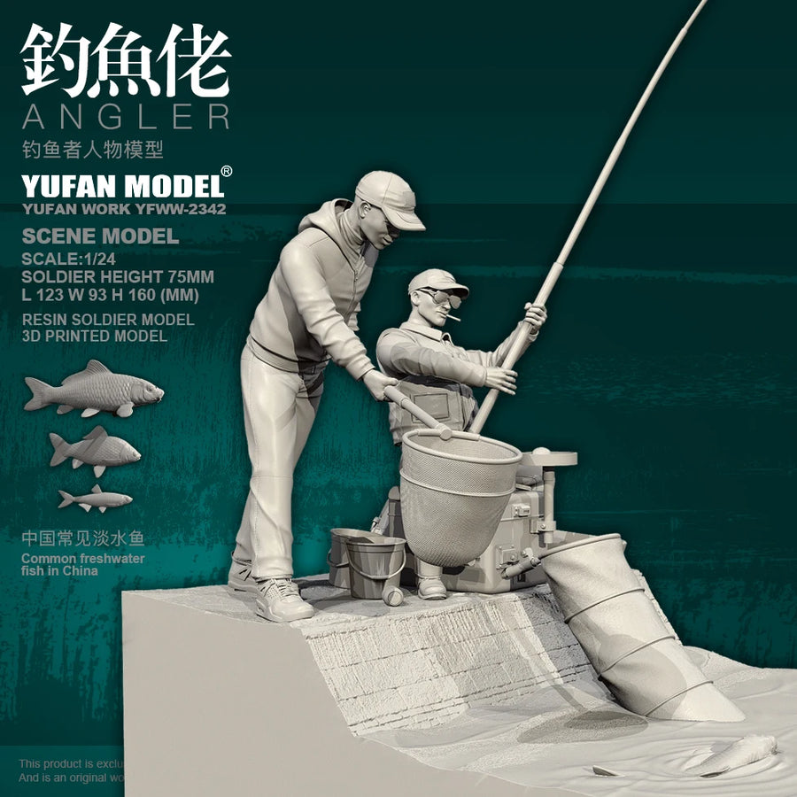 Fisherman Angler Diorama 1/24 Scale Resin Figure Kit - 1/24 resin model view 6