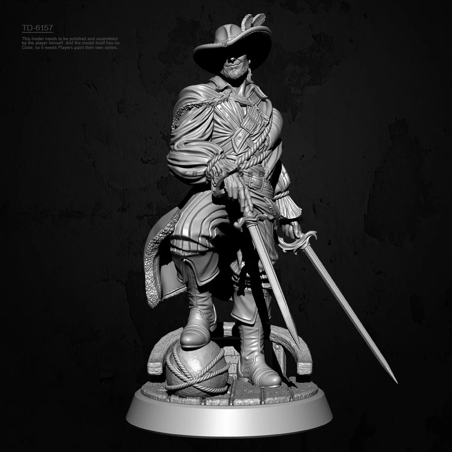 Baroque Musketeer with Feathered Hat 38mm Resin Figure Kit - 38mm resin model view 2
