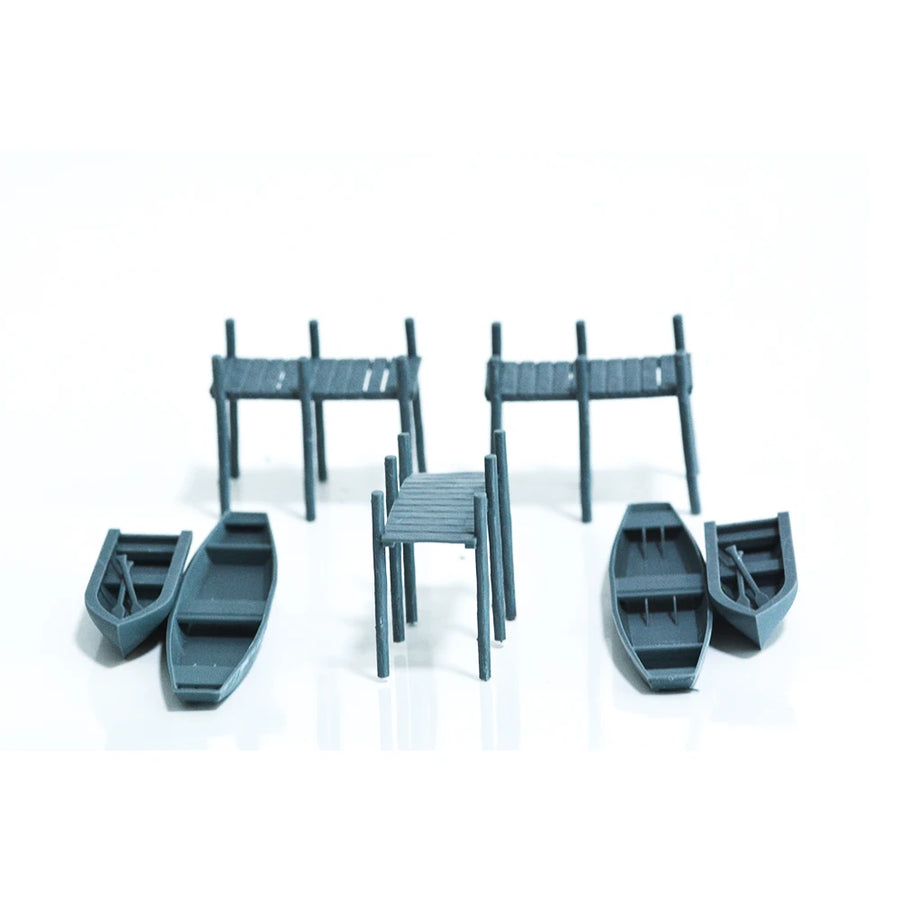 Dock Boats & Canoes Diorama Set 1/64 Resin Model Kit - 1/64 resin model view 2