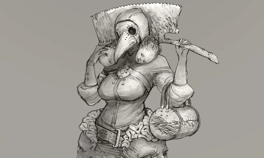 Dark Fantasy Female Plague Doctor with Cleaver 30mm Resin Figure Kit - resin model view 5