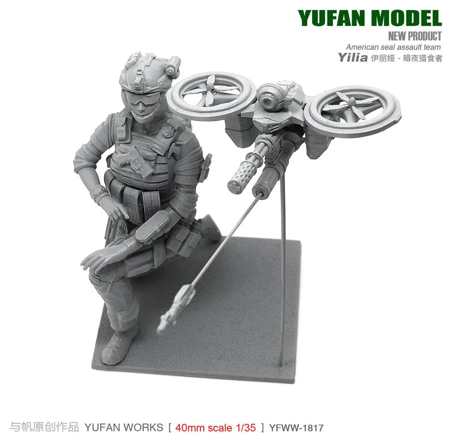 US Female Pilot Yilia with Combat Drone 1/35 Resin Figure Kit - 1/35 resin model view 4