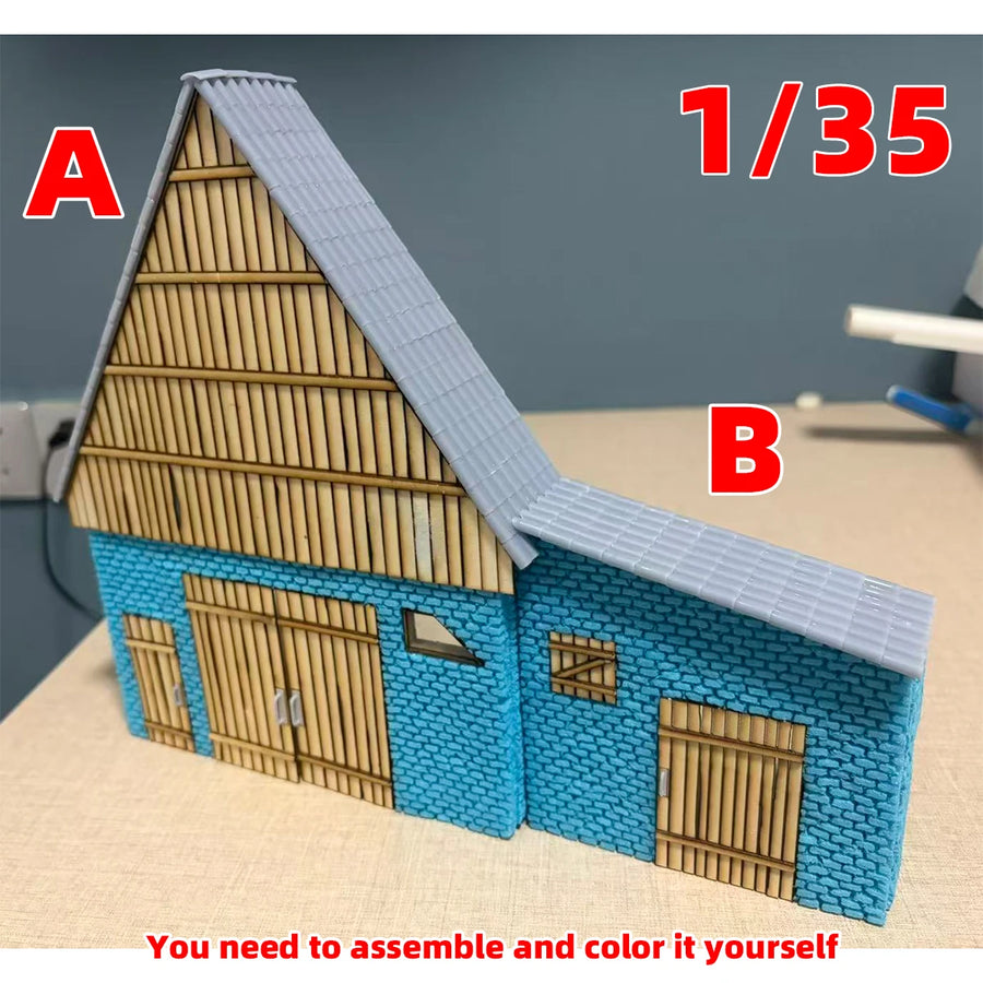 Medieval Half-Timbered Warehouse with Blue Brick Base 1/35 Resin Kit - 1/35 resin model view 5
