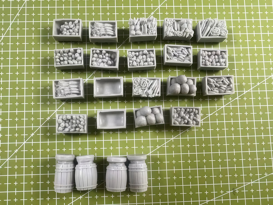 1/35 Scale Medieval Market Produce Stalls Resin Diorama Kit - 1/35 resin model view 2