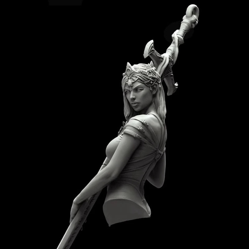 Fantasy Female Demon Elf Warrior Bust with Horned Crown 1/10 Resin Kit - resin model view 4