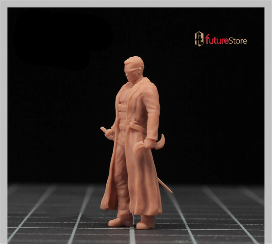 Bald Warrior in Long Coat with Staff 1/64 Resin Figure - 1/64 resin model view 3