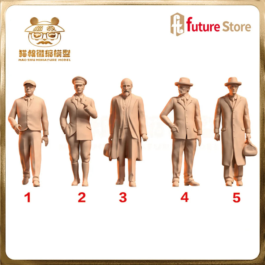 1/87 Scale European Male Figures Resin Model Kit - 5 Detailed Miniature Characters - 1/87 resin model view 2