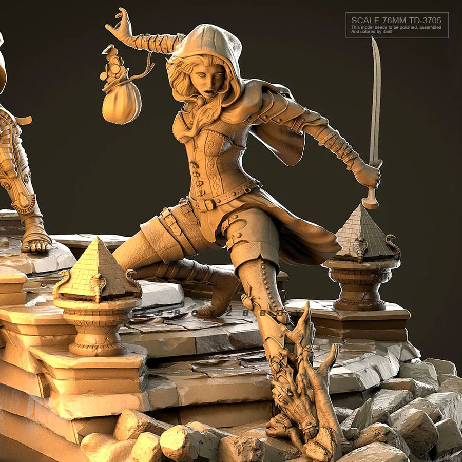 Fantasy Warriors Male & Female Busts with Axes 75mm Resin Kit - resin model view 3