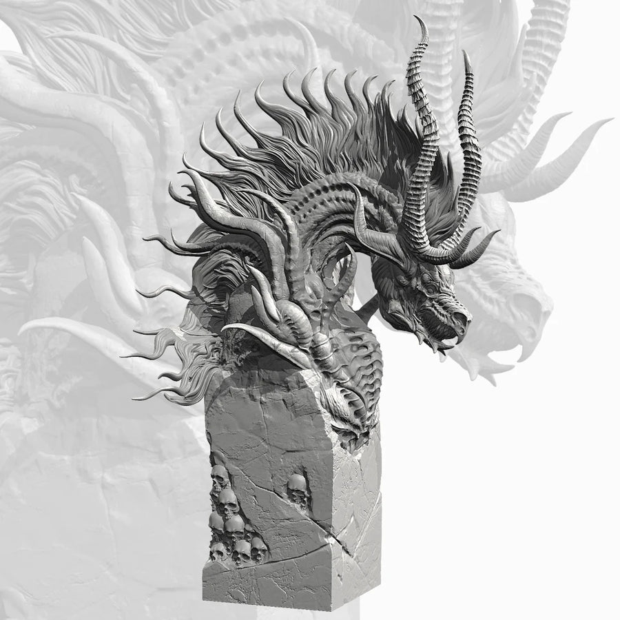 Dragon Head Bust with Horns - 80mm Resin Figure Kit - 80mm resin model view 2