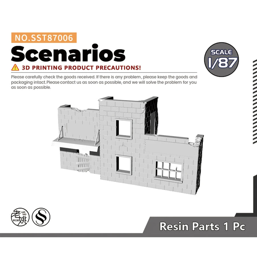 Ruins Wreckage Broken Wall Terrain Diorama 1/72 Resin Kit - 1/72 resin model view 2