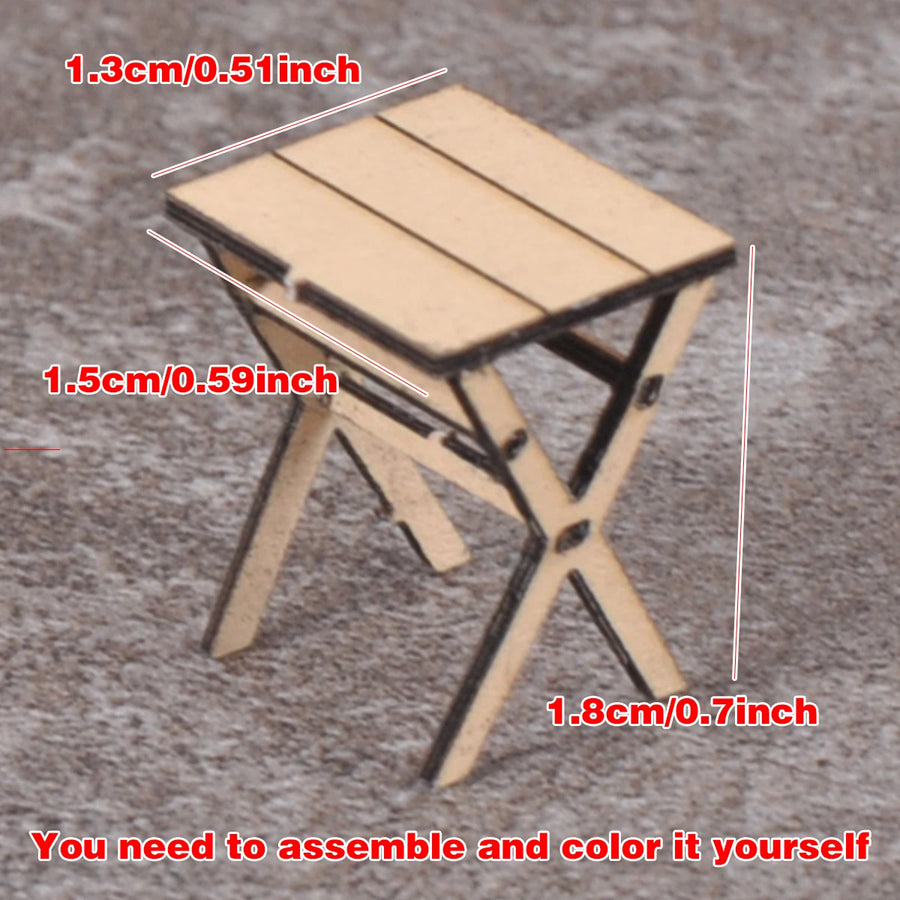 1/32 Wooden Camp Furniture Set with Stools Benches Table Resin Terrain Kit - resin model view 4