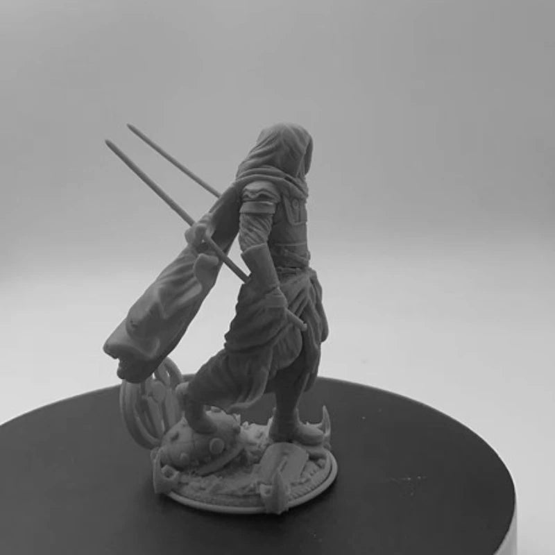 Cyberpunk Hooded Warrior with Neon Tech Armor and Cape 1/24 Resin Figure Kit - resin model view 4