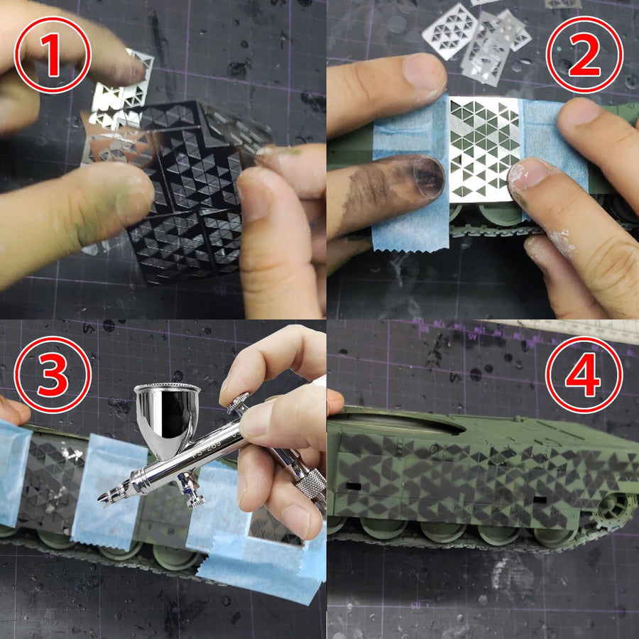 Metal Airbrush Stencil for Resin Model Kits - Diamond Pattern Detail Tool - resin model view 3
