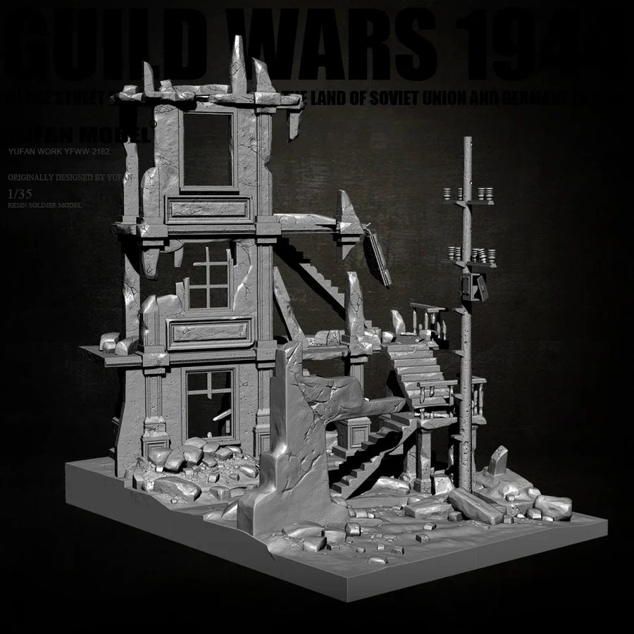 WWII Ruined Building Diorama 1/35 Resin Model Kit - 1/35 resin model view 2