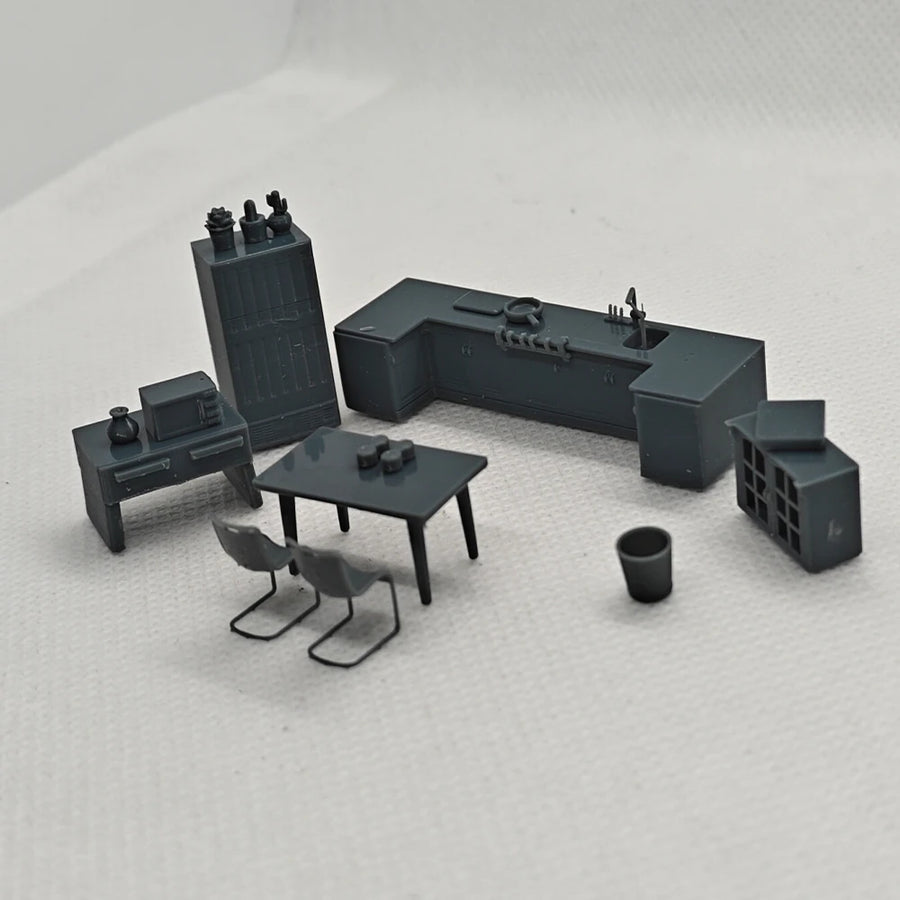 Modern Kitchen Dining Diorama Set 1/87 HO Scale Resin Model Kit - 1/87 resin model view 2