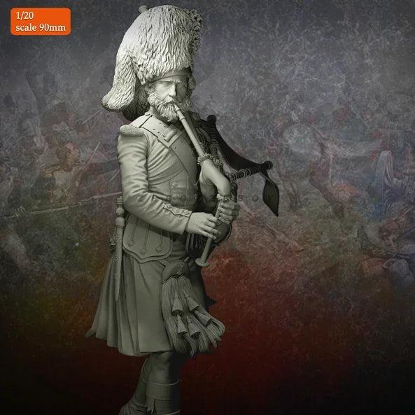 Napoleonic British Highland Piper with Bearskin 1/20 Resin Figure Kit - resin model view 2