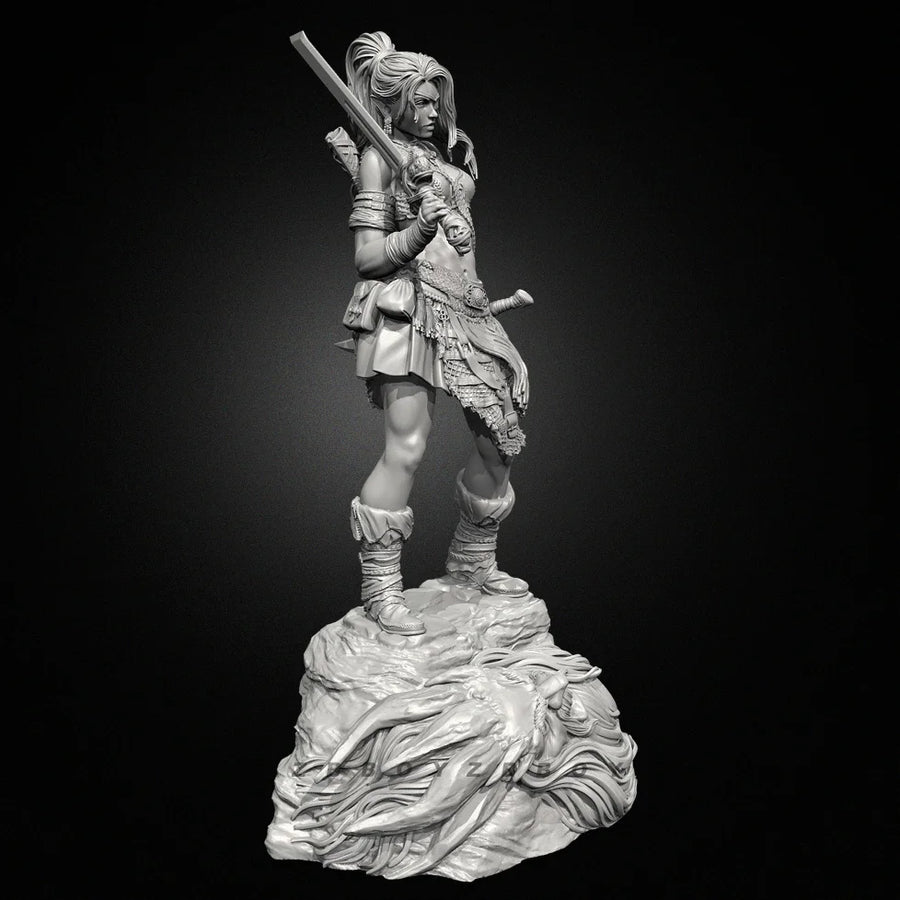 Barbarian Warrior Female with Club 38mm Resin Figure Kit - 38mm resin model view 4